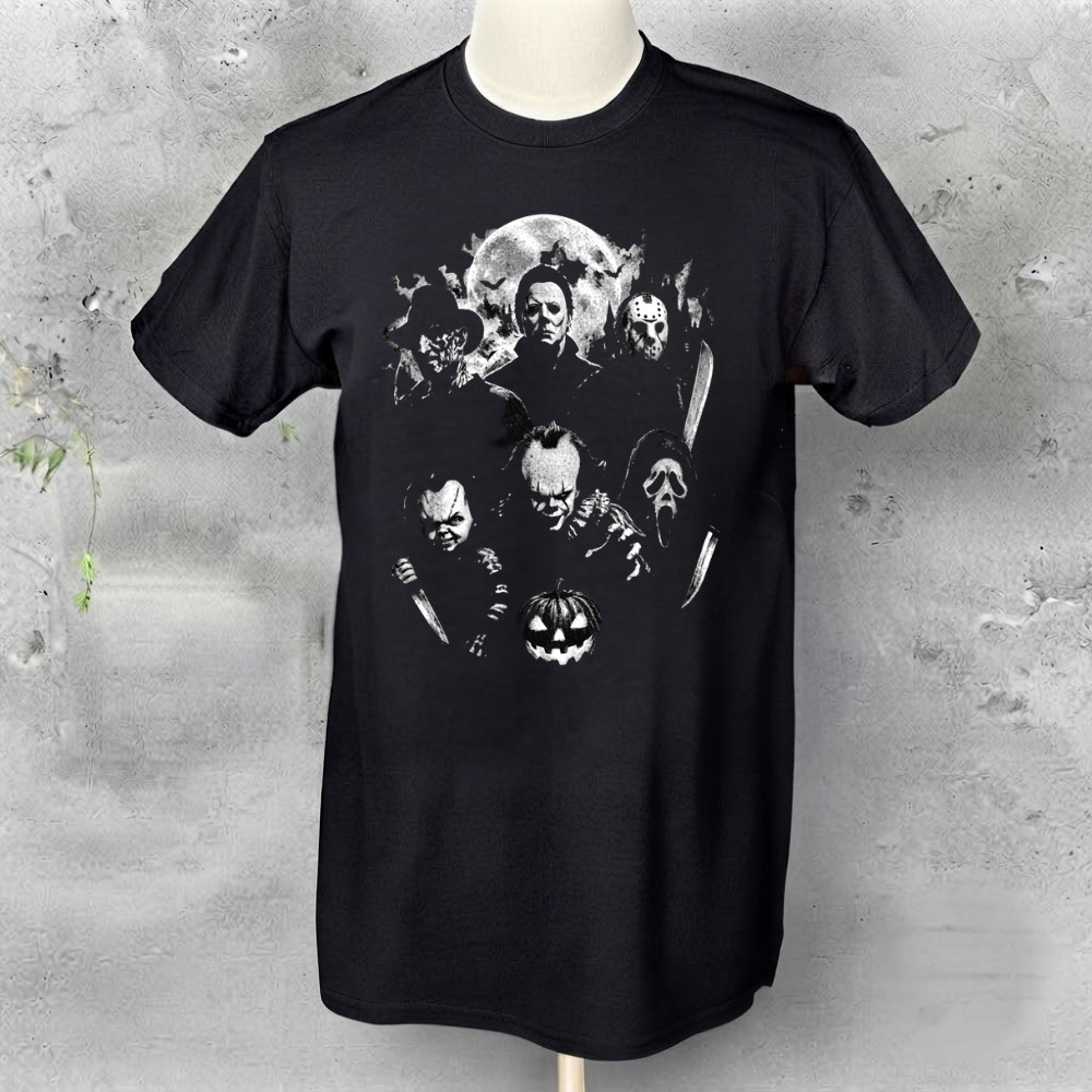 Horror Movie Characters Halloween Mashup Vintage Black T-Shirt